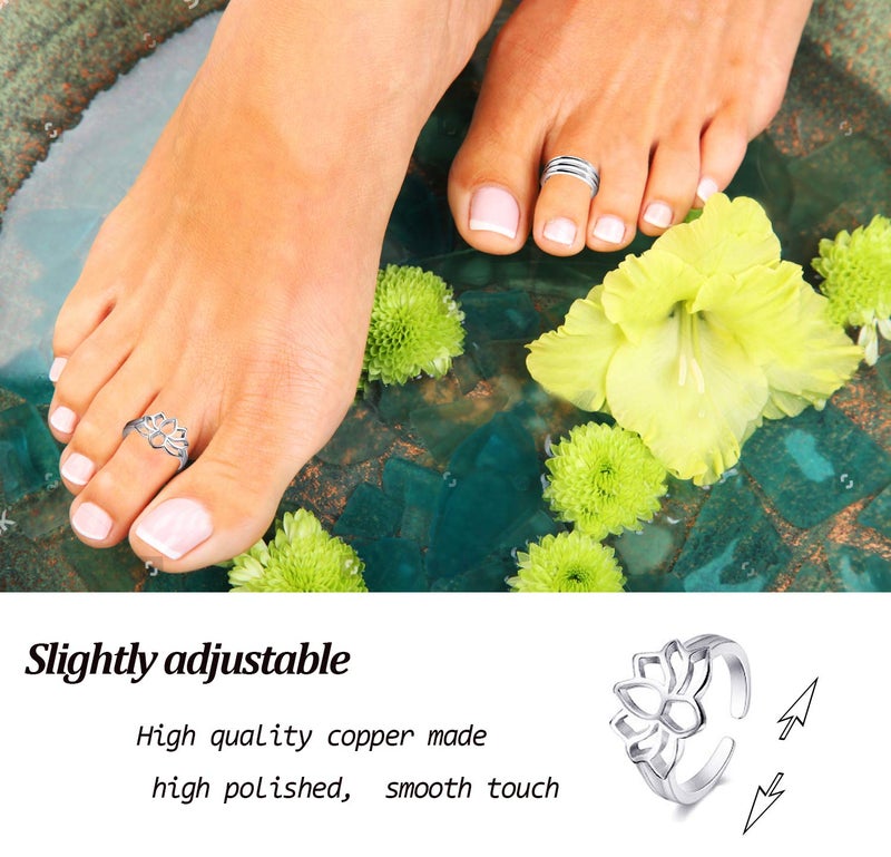 Honsny 12PCS 14K Silver Plated Toe Rings for Women Adjustable Band Rings Open Flower CZ Toe Ring Set Beach Foot Jewelry - Image 4